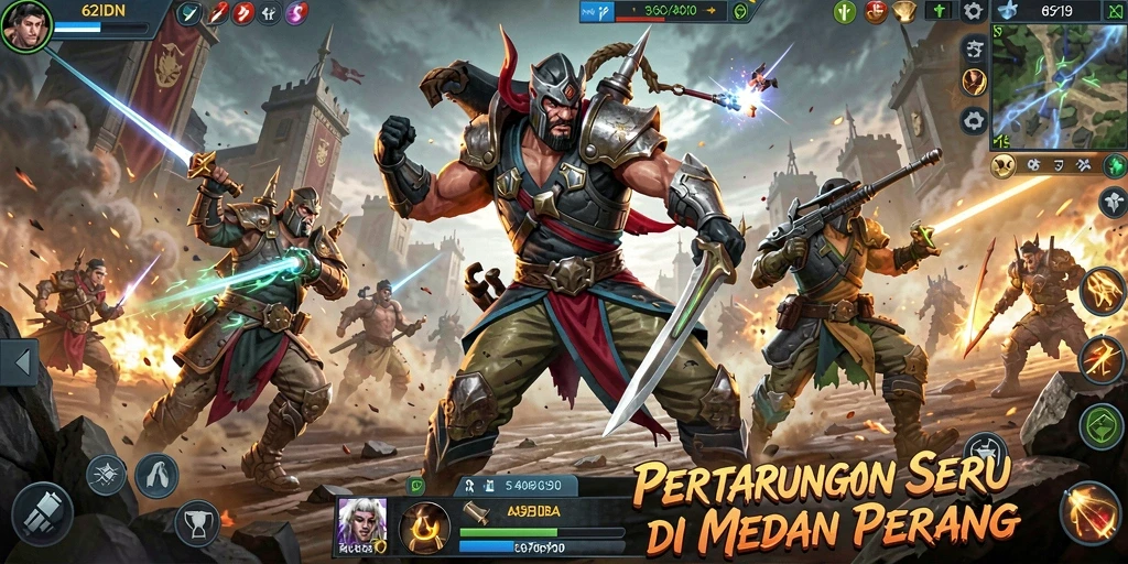 Tampilan gameplay seru di 62IDN dengan pertarungan taktis.