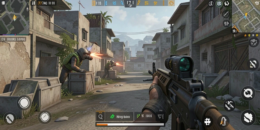 Screenshot gameplay 77AG menampilkan aksi pertempuran mendebarkan di dunia FPS.