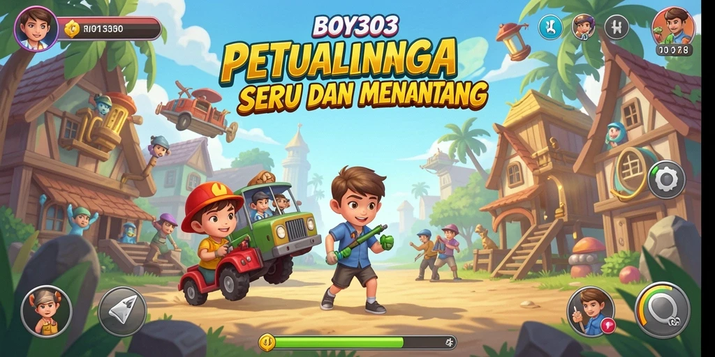 Tangkapan layar utama BOY303 menampilkan aksi gameplay yang dinamis dan penuh warna.