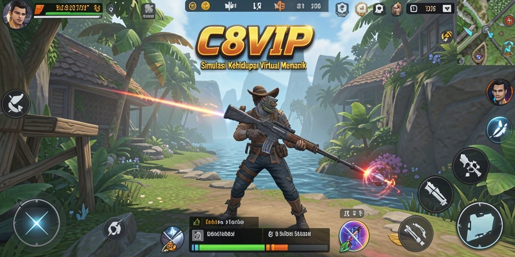 Tampilan gameplay C8VIP menunjukkan interaksi karakter dan lingkungan yang kaya.