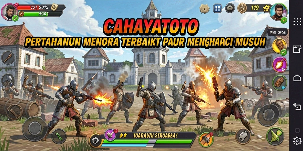 Tampilan gameplay menara pertahanan yang intens dan strategis di CAHAYATOTO.
