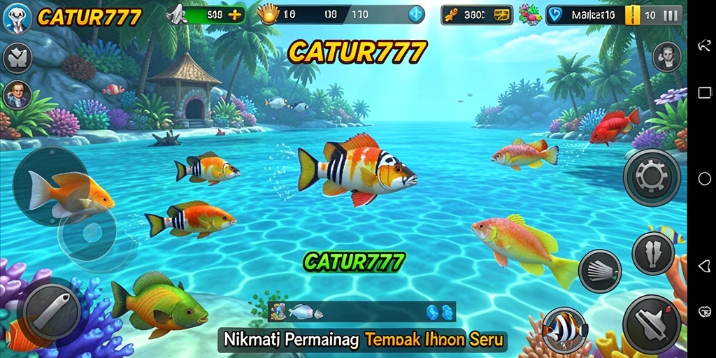Tampilan gameplay menembak ikan yang menarik dan berwarna-warni.