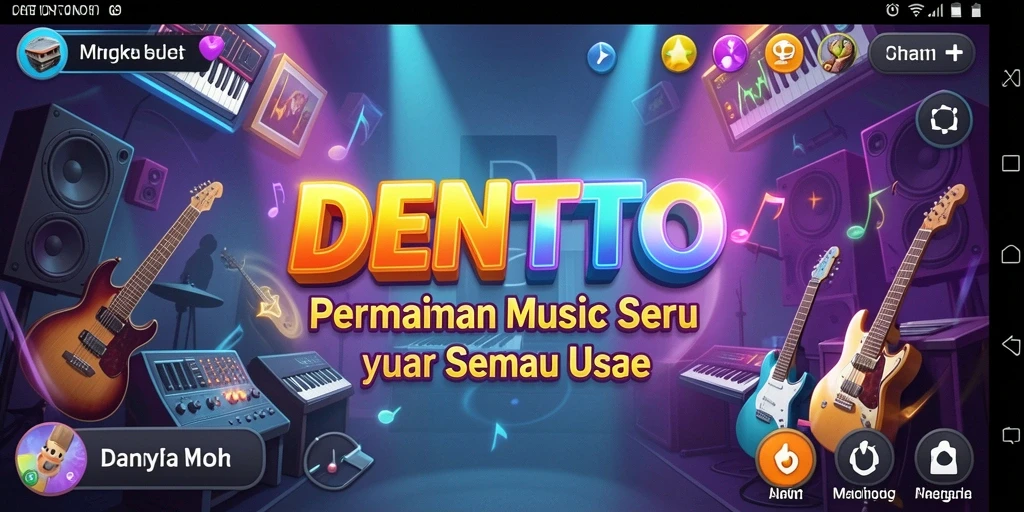 Gameplay DENTOTO menampilkan berbagai lagu dan tantangan menyenangkan.