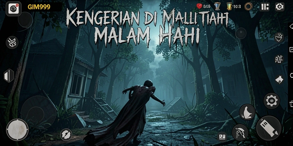 Screenshot gameplay GIM999 menampilkan momen menegangkan penuh kengerian.