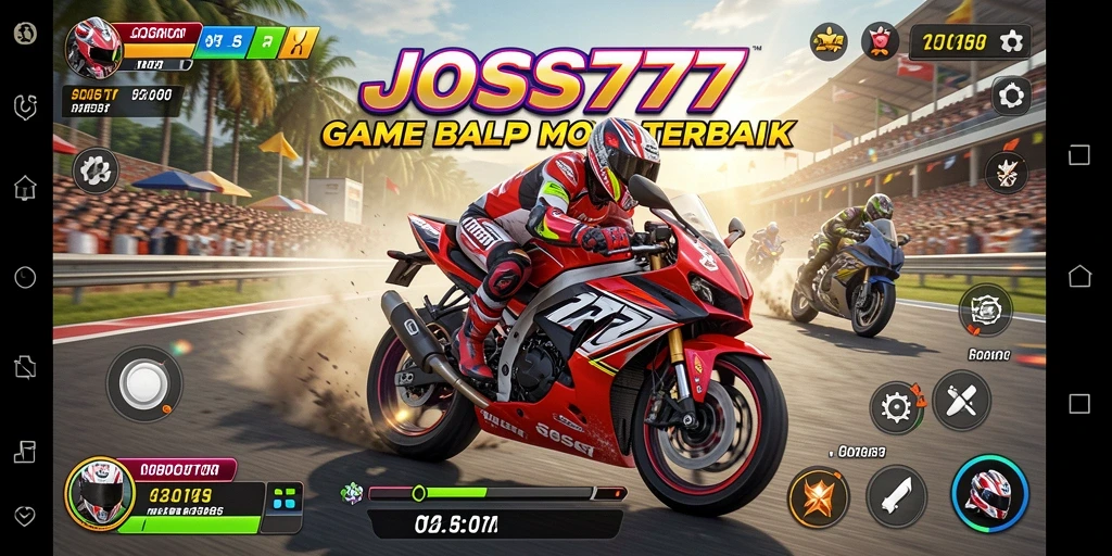 Screenshot gameplay JOSS777 menampilkan aksi balap motor yang seru.