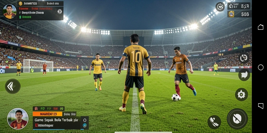Screenshot gameplay MAMEN123 dengan aksi sepak bola yang mendebarkan.
