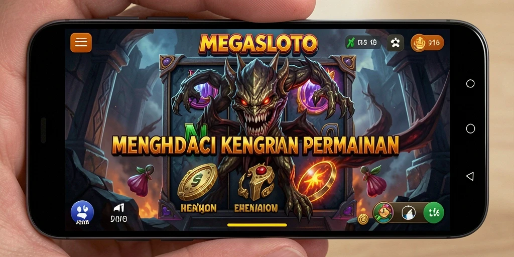 Tampilan gameplay MEGASLOTO yang menakutkan dan mencekam.
