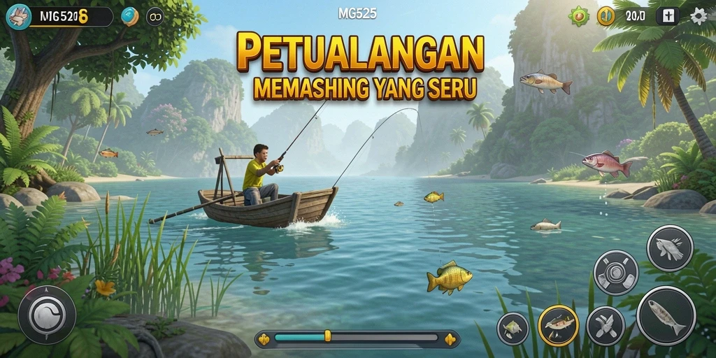 Screenshot gameplay MG525 menunjukkan pengalaman memancing yang seru dan tampilan grafis yang menawan.