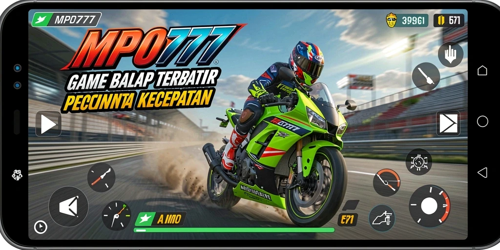 Screenshot MPO777 menampilkan balapan motor seru di trek yang menantang.