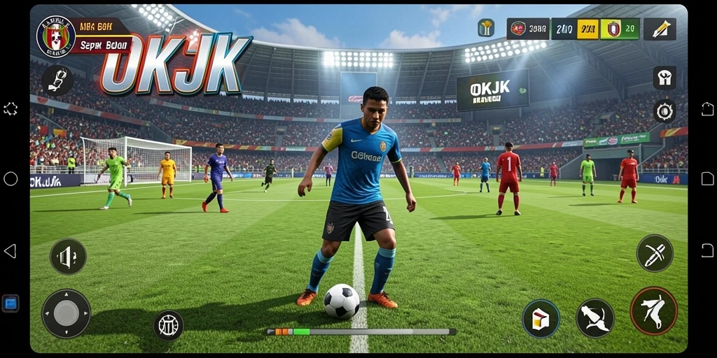 Screenshot OKJK menunjukkan intensitas pertandingan sepak bola yang mendebarkan.