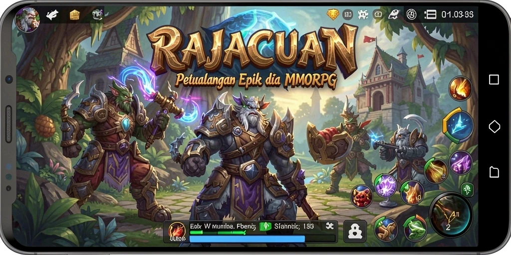 Tampilan gameplay epik dalam RAJACUAN yang menampilkan pertarungan seru.