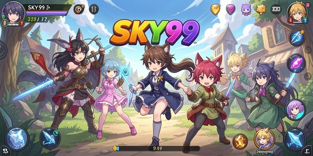 Tampilan gameplay <strong>SKY99</strong> yang penuh warna dan dinamis.