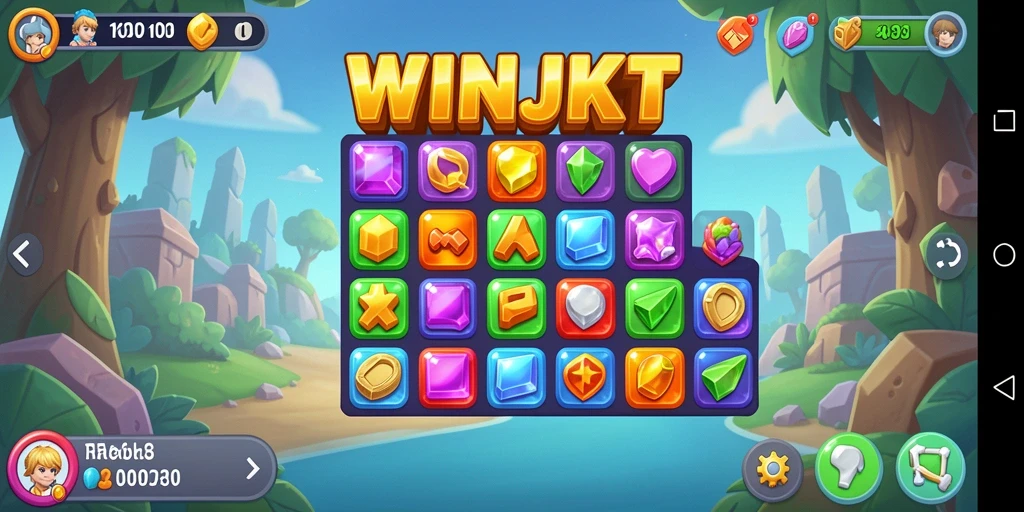 Tampilan seru gameplay WINJKT dengan kombinasi batu permata.